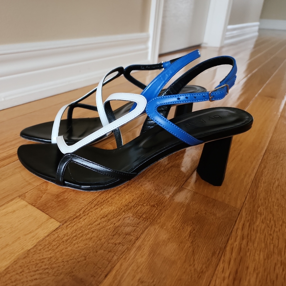 Brigette Marin Blue, White and Black Leather Sandals